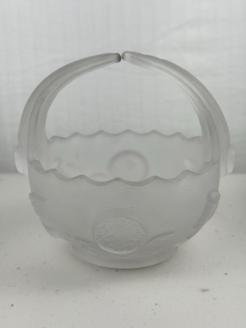 Lenox Imperial Frosted Carnival Glass 5” Basket Split Handle Bow & Florals